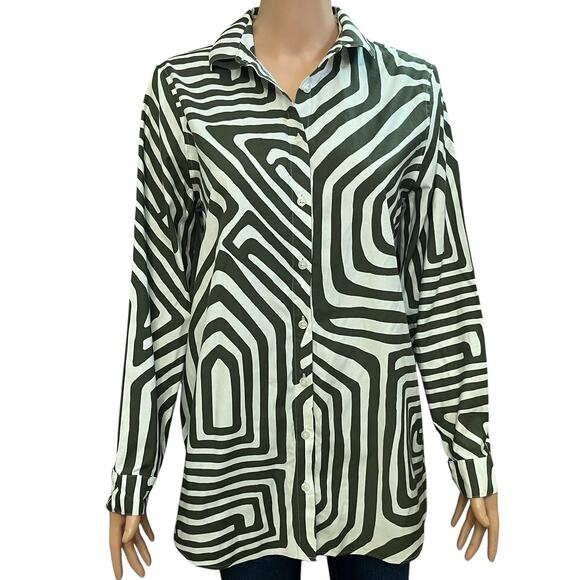 Chicos No Iron Abstract Button Down Tunic Shirt Medium/1 Long Sleeve Geometric - Picture 1 of 8